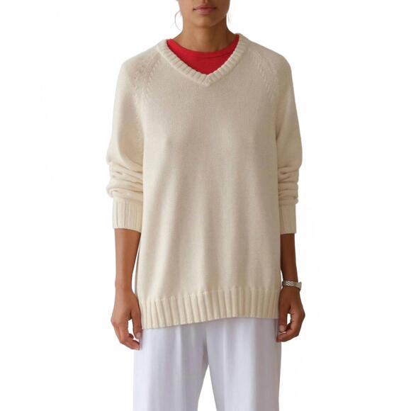 DONNI. Sweaters - NEW DONNI. cotton cashmere v-neck sweater in creme